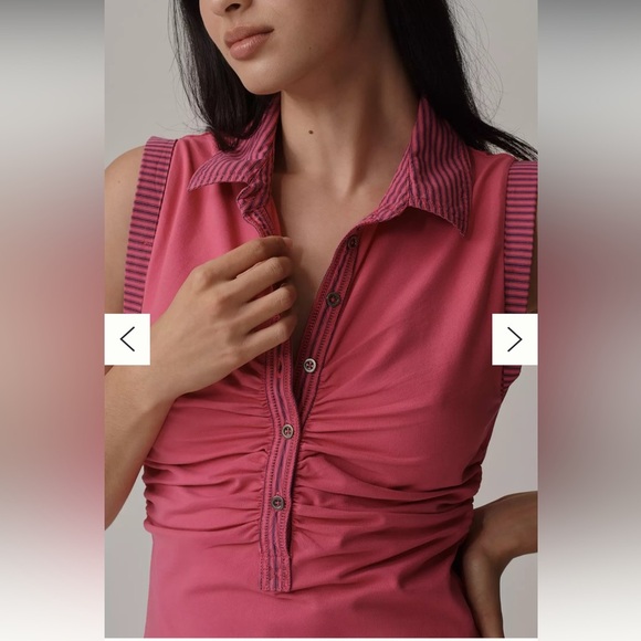 Pilcro Varsity Polo Top Size Small Pink Sleeveless Partial Button Up Pullover - Picture 2 of 15